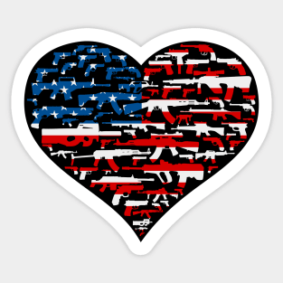 Heart shape made of guns, american flag Sticker